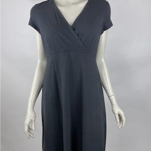 Eileen Fisher Grey Organic Cotton Faux Wrap V- Neck Dress, size PM